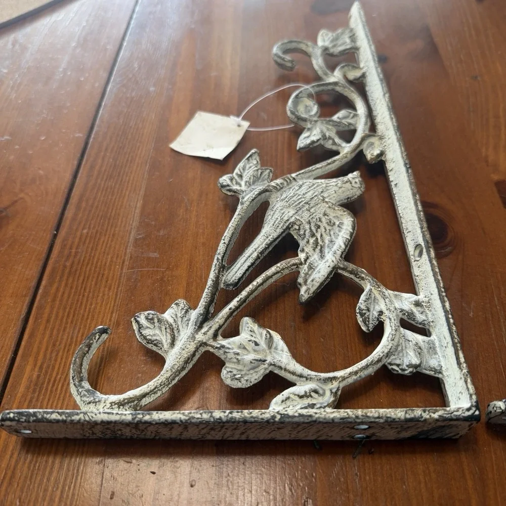 Metal Shelf Brackets Corbels Birds Off White Architectural Cottage Rustic READ